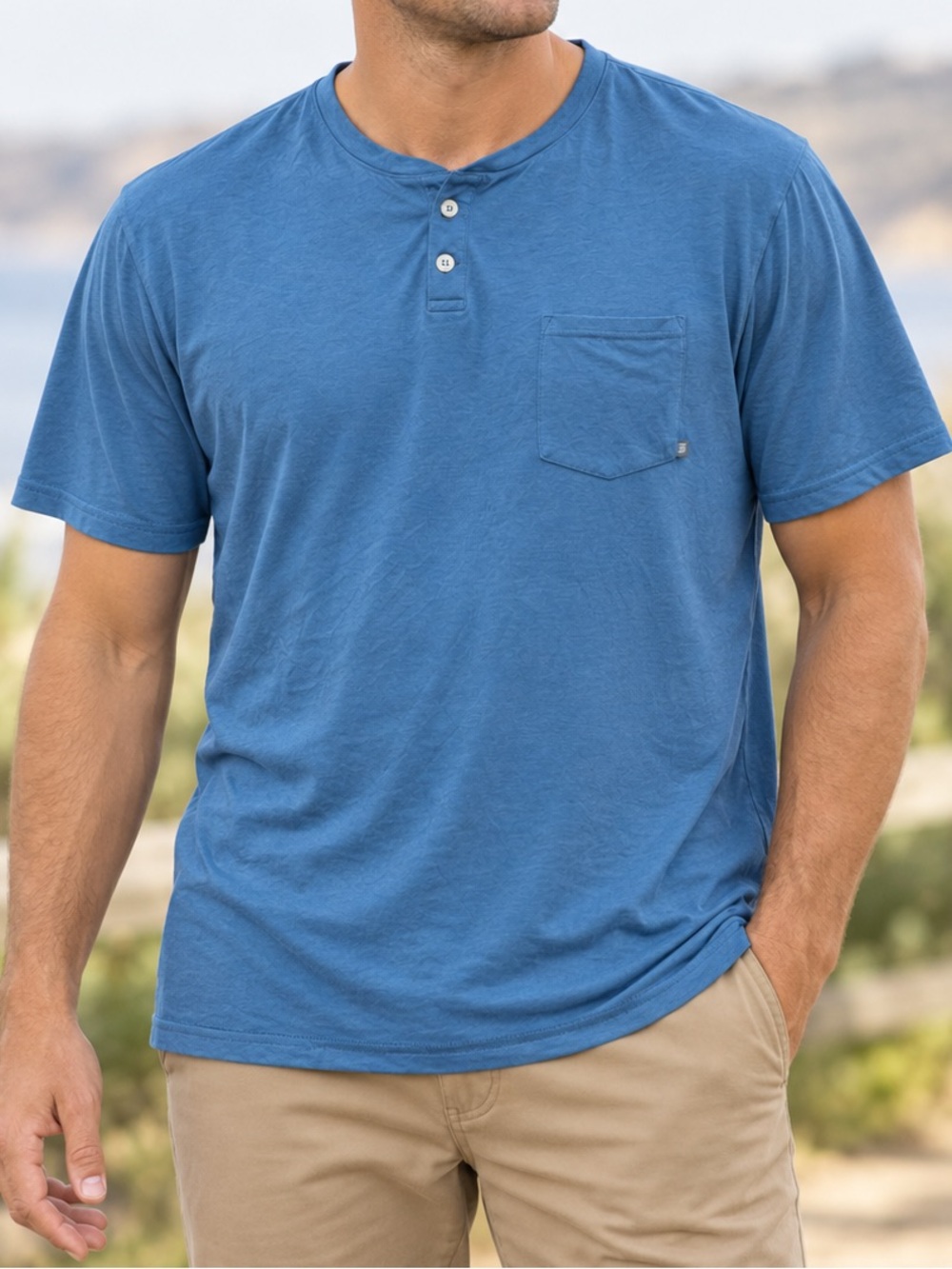Free Fly Mens Slacktide Short Sleeve Henley Shirt XL Blue Stretch Bamboo
